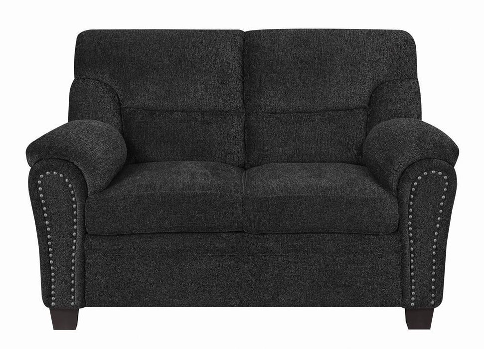 Clementine Upholstered Loveseat with Nailhead Trim Grey