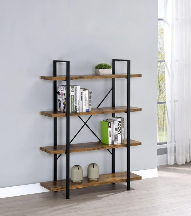 Cole 4-Shelf Bookcase Antique Nutmeg and Black