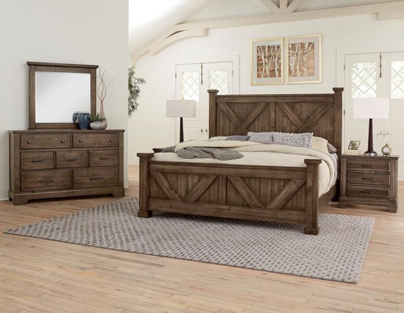 Vaughan-Bassett Cool Rustic King Barndoor X Headboard and Footboard Bed in Mink